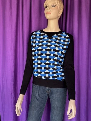Suéter BARNEY New York Negro/Azul Manga Raglán Tejido/Seda Talla M Usado en Excelente Condición Foto 1 de 4