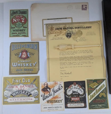 6 Jack Daniels Whiskey Distillery Reproduction Labels and Letter from Distillery - Image 1 of 4