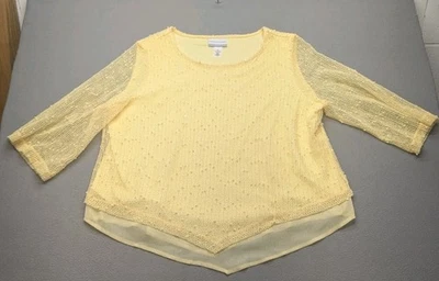 Blusa tejida palomitas de maíz Alfred Dunner manga 3/4 amarillo pastel talla XL pequeña para mujer Foto 1 de 4