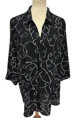 Blusa para mujer Anne Klein manga larga blanca y negra con cuello en V talla XL Foto 1 de 4