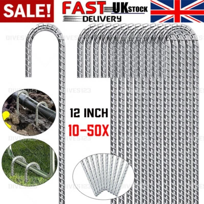 10-50x 12"Heavy Duty Galvanised Steel J Shaped Ground Stakes Gazebo Tent Pegs UK - Image 1 of 4
