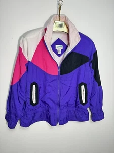 Chaqueta de bombardero cortavientos vintage para mujer cremallera completa multicolor pasillo central años 90 - Imagen 1 de 7