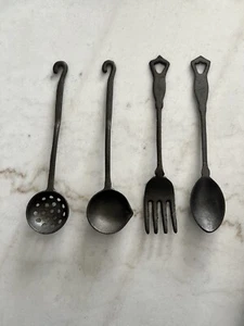 Vtg 11'' Cast Iron Ladle, Spoon, Fork, Stainer Hanging Utensil Rustic Decor - Picture 1 of 7