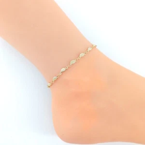 Ankle Bracelet 18K Gold Stainless Steel Anklet Barefoot Sandals Leaves Charm - Picture 1 of 8