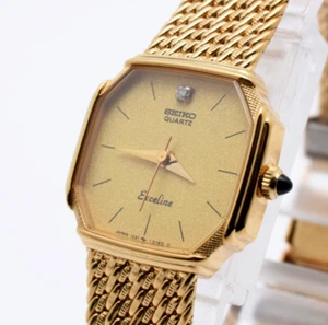 Vintage 1988 [ MINT ] SEIKO Exceline 1221-5080 Diamond Gold Ladies Watch JAPAN - Picture 1 of 16
