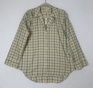 Madewell Flannel Bedtime Pajama Top Checker Beige Drop Shoulder Size M NWT - Picture 1 of 13