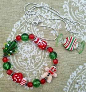 Weihnachten Lampenarbeit Glas Armband & Halskette Lolly & Lebkuchen Mann.925 Silber - Bild 1 von 4