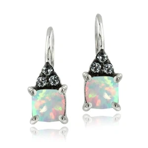 925 Lab Created Opal & Blue Topaz Leverback Earrings - Picture 1 of 3