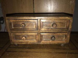 Antique Oak or Walnut Chest Dresser Salesman Sample Chest Jewelry Doll House Old