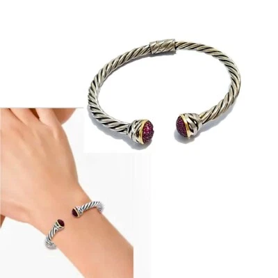 Effy®Ruby Twisted Bangle Bracelet in 18K Gold Trim Sterling Silver Bangle - Image 1 of 4
