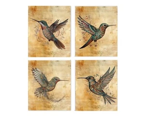 Set of 4 8x10 Hummingbirds in Paisley Wall Art Canvas Prints - Picture 1 of 9