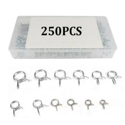 250x Stainless Dual Ring Fuel Oil Line Tube Hose Spring Clamp Car Motorcycle ATV - Image 1 of 4