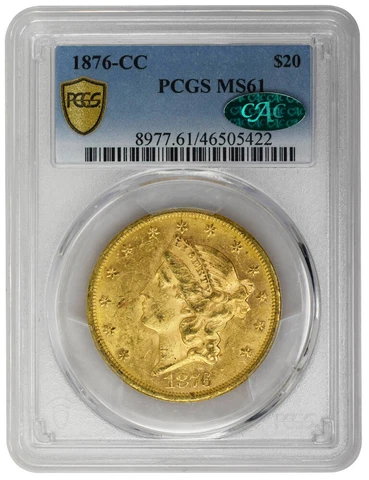 1876-CC $20 Liberty Head, PCGS MS61 Cover