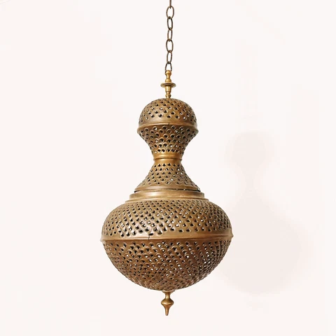 Vintage Moroccan Pierced Brass Hanging Lantern Antique Middle Eastern Lamp Cover
