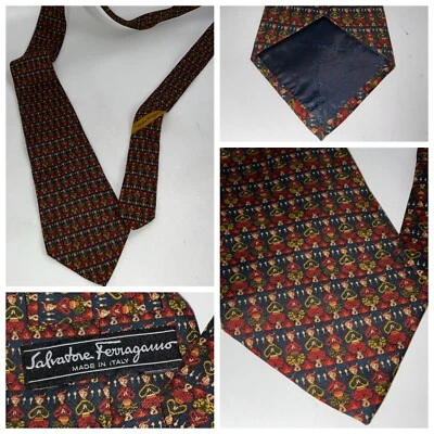 Галстук Salvatore Ferragamo красный геометрический шелк ширина 3 5/8 дюйма Италия YGI H3-46 - Изображение 1 из 4