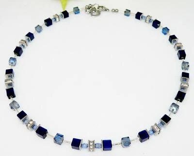 Halskette Collier Würfel Cat Eye Kristallglas dunkelblau  blau Strass 542 - Bild 1 von 4