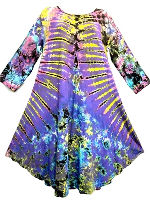 NUEVO CON ETIQUETAS HILOS SAGRADOS funky étnico boho hippie corbata teñida punto rayón VESTIDO TÚNICA L Foto 1 de 4