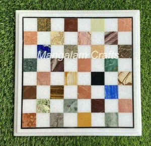 12" Marble Chess Game Table Top Inlay Handmade Semi Precious Stones Work - Picture 1 of 1