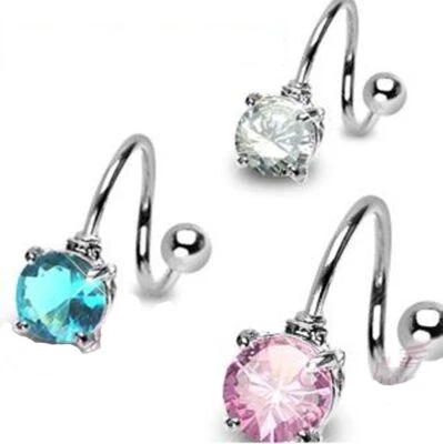 (2pc) 14G Spiral Big CZ -12mm (1/2'') 6MMCZ Surgical Steel Nickel Free  - Image 1 of 4