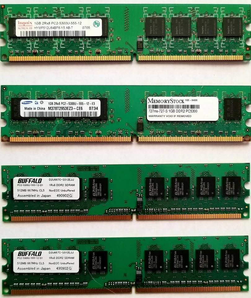 512MB 667MHZ RAM (4x1GB) DDR2 RAM MIXED LOT - Image 1 of 1