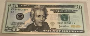 $20 TWENTY DOLLAR BILL 888 Binary SERIAL NUMBER 2004 uncirculated - Picture 1 of 1