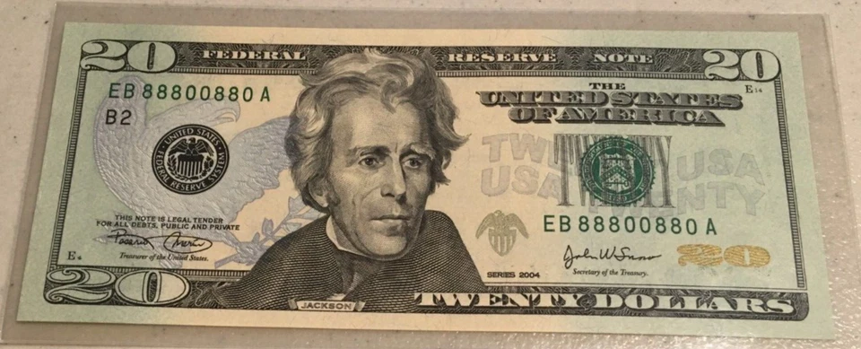 $20 TWENTY DOLLAR BILL 888 Binary SERIAL NUMBER 2004 uncirculated - Image 1 of 1