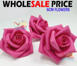 100 Pcs Large 6CM Artificial Flowers Foam Rose Heads Wedding Party Decor Bouquet - Picture 1 of 21