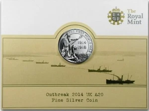 1914-2014 UK £20 Pound .999 Fine Silver Outbreak of World War BU Bullion Coin - Picture 1 of 6