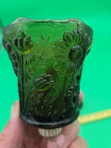 Homco Votive Candle Holder Peg Green Glass Home Interiors Flowers Glows Daisy - Picture 1 of 3