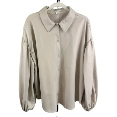 Blusa GREY by Jason Starkey imitación cuero botón manga globo talla 1X Foto 1 de 4