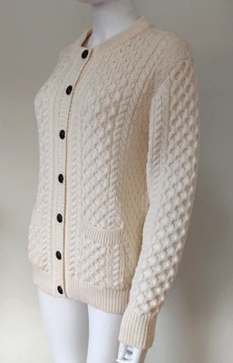 Aran Co Fisherman core Wool Merino Cabin Cableknit Irish Cardigan Cozy sweater S - Image 1 of 4