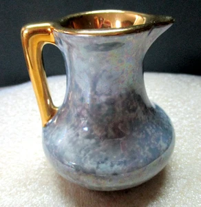 Holley Ross Mottled Blended Blue and Gold Gild creamer Vase Laamma PA 3" tall - Picture 1 of 6