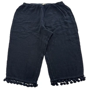 Cynthia Rowley Pants Womens 2X Black Tassel Hem Woven Cotton Plus Size Coastal - Picture 1 of 6