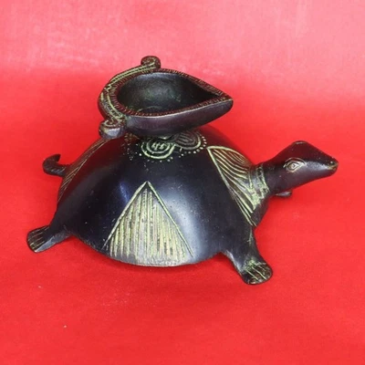Turtle Tortoise Shape Oil Lamp Handmade Brass Candle Holder Incense Cone Burner - Image 1 of 4