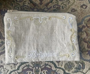 VINTAGE BRIGHTON Embroidered Padded Zip 5.75 x 4 Linen Jewelry Pouch - Picture 1 of 3