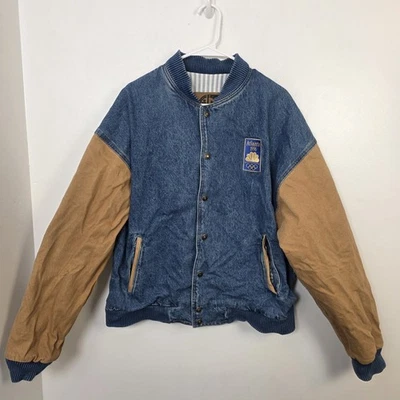 Chaqueta Universitaria Internacional Denim Azul Tostado Atlanta 1996 Juegos Olímpicos Snap Up Talla L Foto 1 de 4