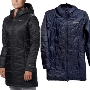 Columbia- Mighty Lite Black Long Line Hooded Puffer Jacket OmniHeat, Size Small - Picture 1 of 16