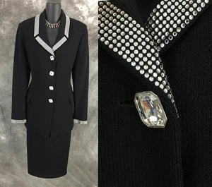 BEAUTIFUL St John evening jacket knit black rhinestones embellished blazer 12 - Picture 1 of 9