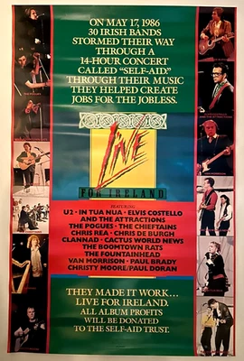 Póster promocional original Live For Ireland 1986 vintage U2 Pogues y más en muy buen estado Foto 1 de 3