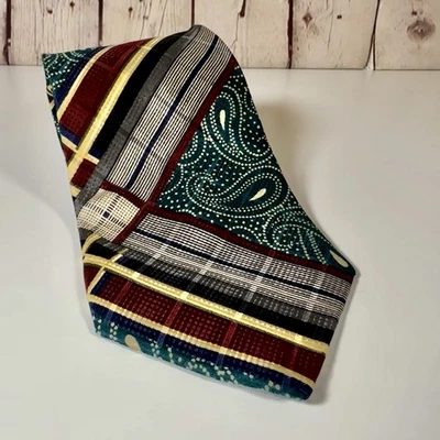Claiborne Silk Tie Geometric Paisley Plaid Multicolor Vintage 90s USA Made - Image 1 of 4