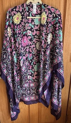Free People Magic Dance Border Kimono Ciruela Combo Talla Única Mantón Boho Breezey Foto 1 de 4