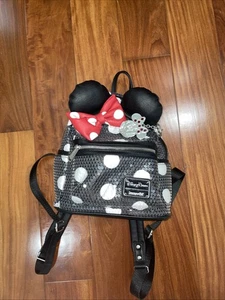 Loungefly Disney Parks Minnie Mouse Sequined Black Polka-Dot Backpack Mouse Ears - Picture 1 of 2