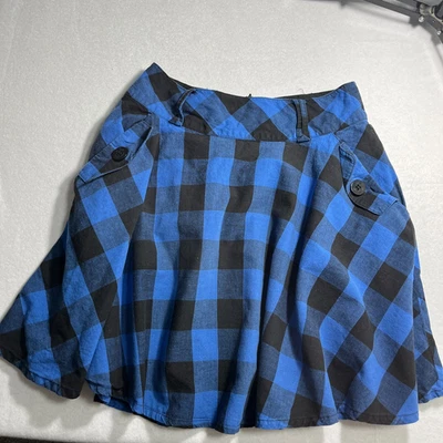 Forever 21 Womens Buffalo Plaid Skirt Small Blue Black A Line Grunge Emo Horror - Image 1 of 4