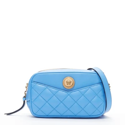VERSACE blue lambskin leather quilted gold Medusa chain crossbody bag Small - Image 1 of 4