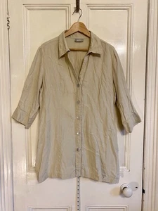 Wallis Blouse, Size 18. Collared Long Buttoned Through Tunic In Beige Linen. - Picture 1 of 14