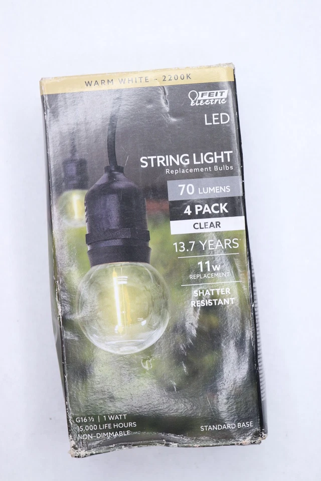 (4-Pack) Feit Electric E26 String Light LED Light Bulb, Warm White 2200K  - Image 1 of 4