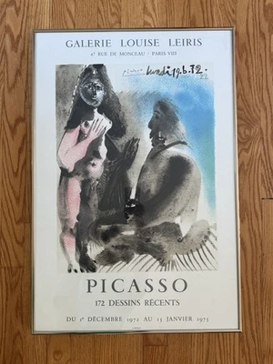 带框古董皮卡索画廊路易丝·莱里斯展览平版画海报 1972 — 第 1/4 张图片