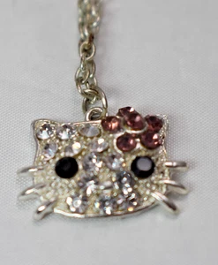Hello Kitty Silver Tone Sparkly Pendent Charm Chain Sanrio Costume Necklace 18" - Bild 1 von 6