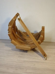 Canasta de bloques de madera de mediados de siglo soporte para plantas decoración boho media luna forma de media luna - Imagen 1 de 9