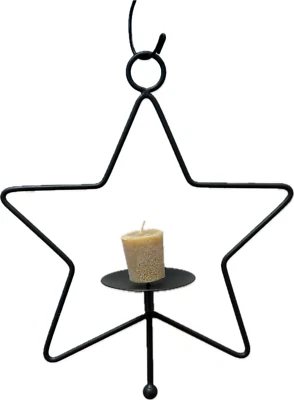 SOPORTE DE VELA rústico en forma de estrella colgante Navidad vacaciones hierro metal con espiga Foto 1 de 4